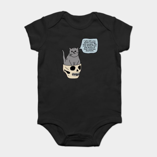 Cat Sitting Into The Skull Baby Bodysuit by okpinsArtDesign